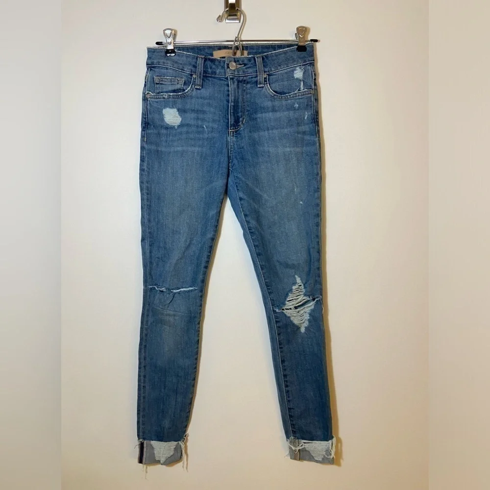 Joe's Women's Distressed Icon Rhea Mid Rise Skinny Cuff Crop Jeans SZ 24
